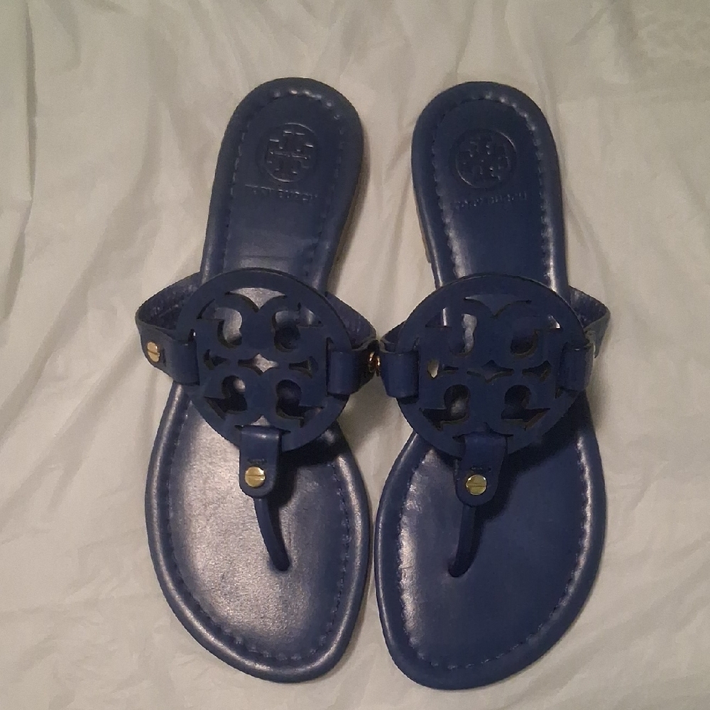 Tory Burch Royal Blue Logo Thong Sandals
